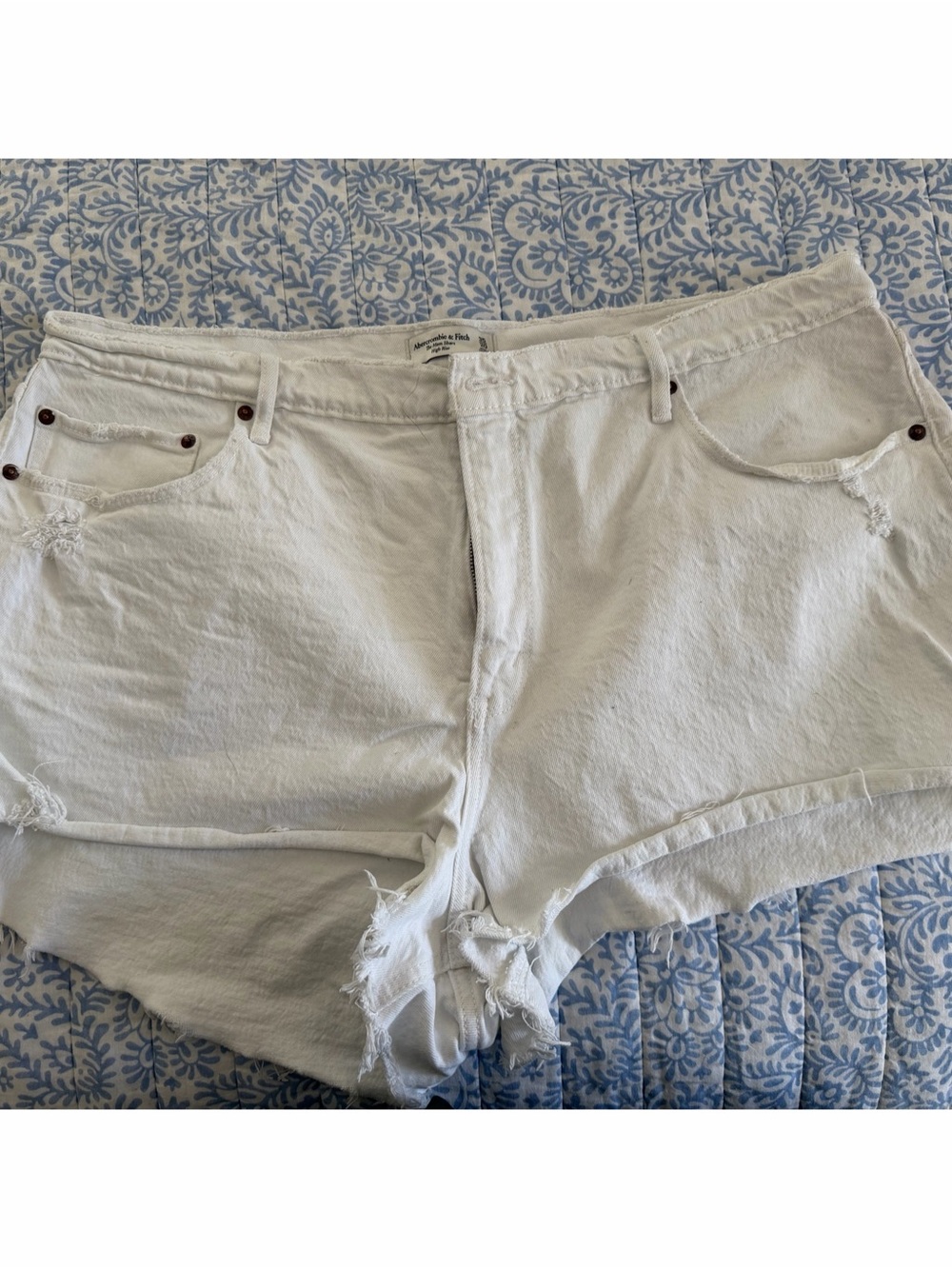 Abercrombie & Fitch White Distressed Denim Cutoff Shorts